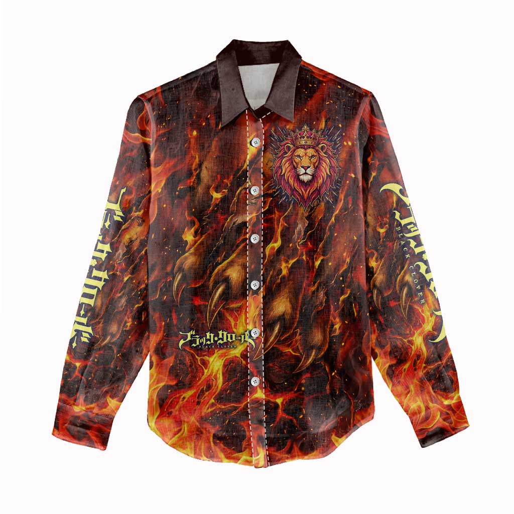 Mereoleona Vermillion Black Clover Women Casual Shirt Inferno Flame Anime Style with Lion Symbolism