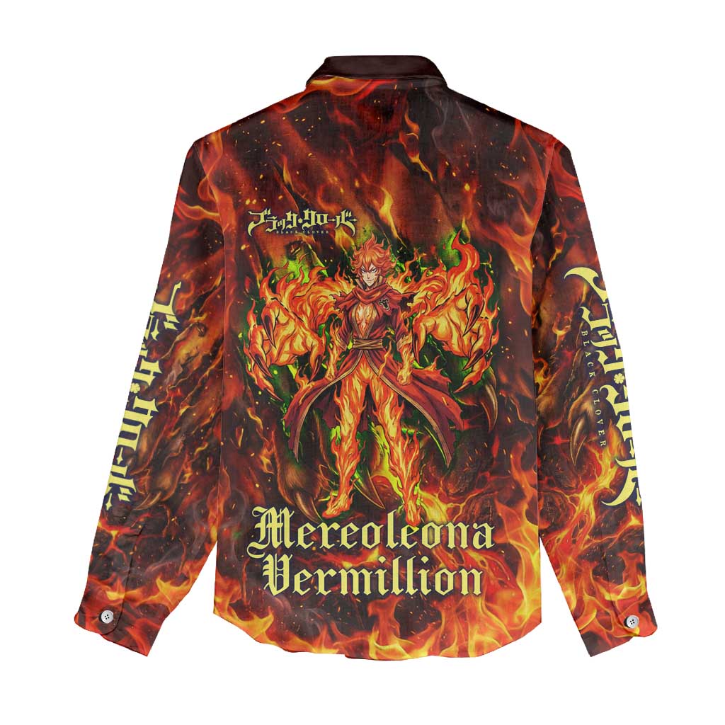 Mereoleona Vermillion Black Clover Women Casual Shirt Inferno Flame Anime Style with Lion Symbolism