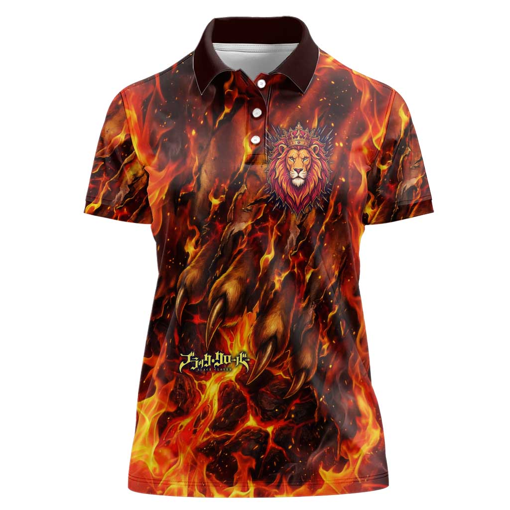 Mereoleona Vermillion Black Clover Women Polo Shirt Inferno Flame Anime Style with Lion Symbolism