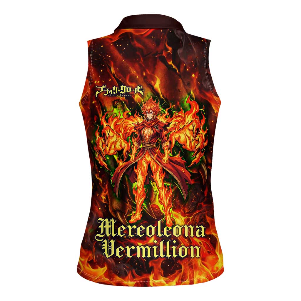Mereoleona Vermillion Black Clover Women Sleeveless Polo Shirt Inferno Flame Anime Style with Lion Symbolism