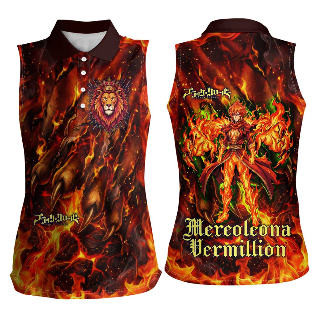 Mereoleona Vermillion Black Clover Women Sleeveless Polo Shirt Inferno Flame Anime Style with Lion Symbolism