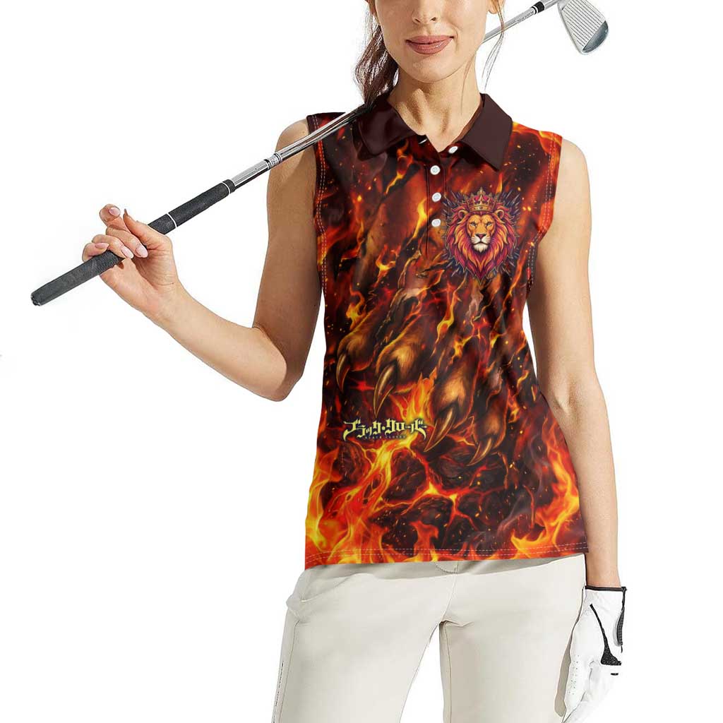 Mereoleona Vermillion Black Clover Women Sleeveless Polo Shirt Inferno Flame Anime Style with Lion Symbolism