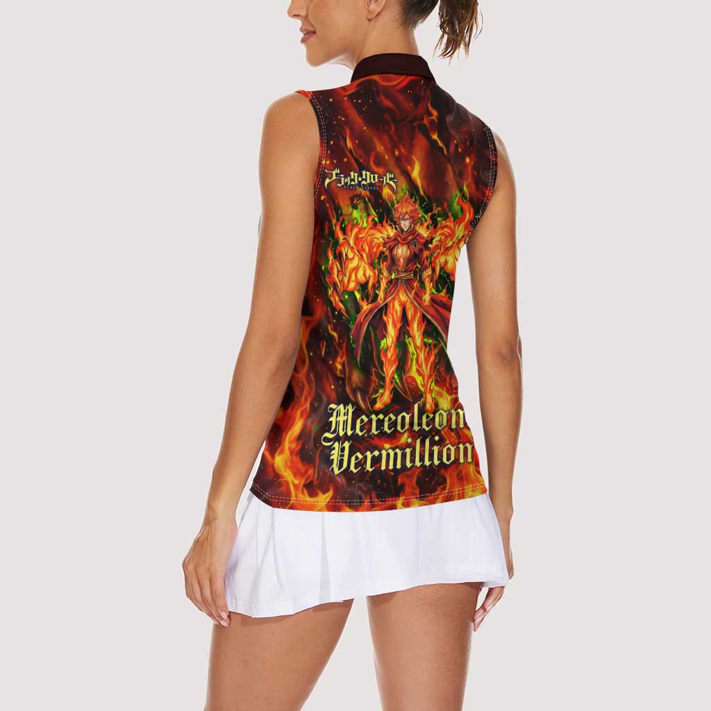 Mereoleona Vermillion Black Clover Women Sleeveless Polo Shirt Inferno Flame Anime Style with Lion Symbolism
