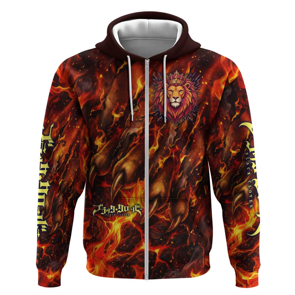 Mereoleona Vermillion Black Clover Zip Hoodie Inferno Flame Anime Style with Lion Symbolism