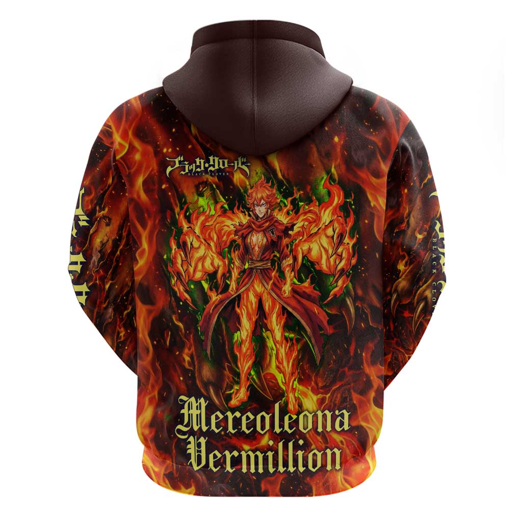 Mereoleona Vermillion Black Clover Zip Hoodie Inferno Flame Anime Style with Lion Symbolism