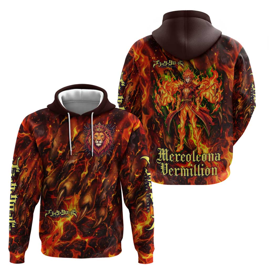 Mereoleona Vermillion Black Clover Zip Hoodie Inferno Flame Anime Style with Lion Symbolism