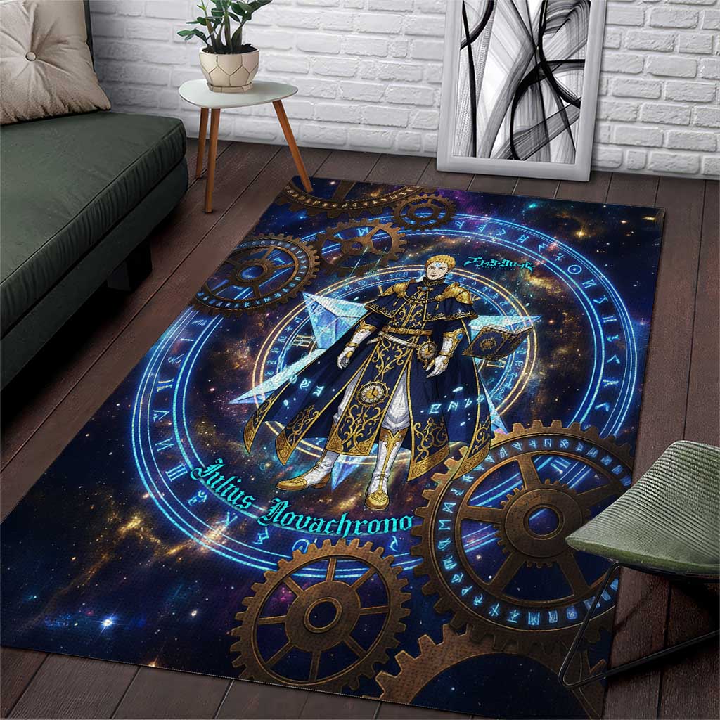 Julius Novachrono Black Clover Area Rug Cosmic Time Magic Style with Celestial Clockwork Motif