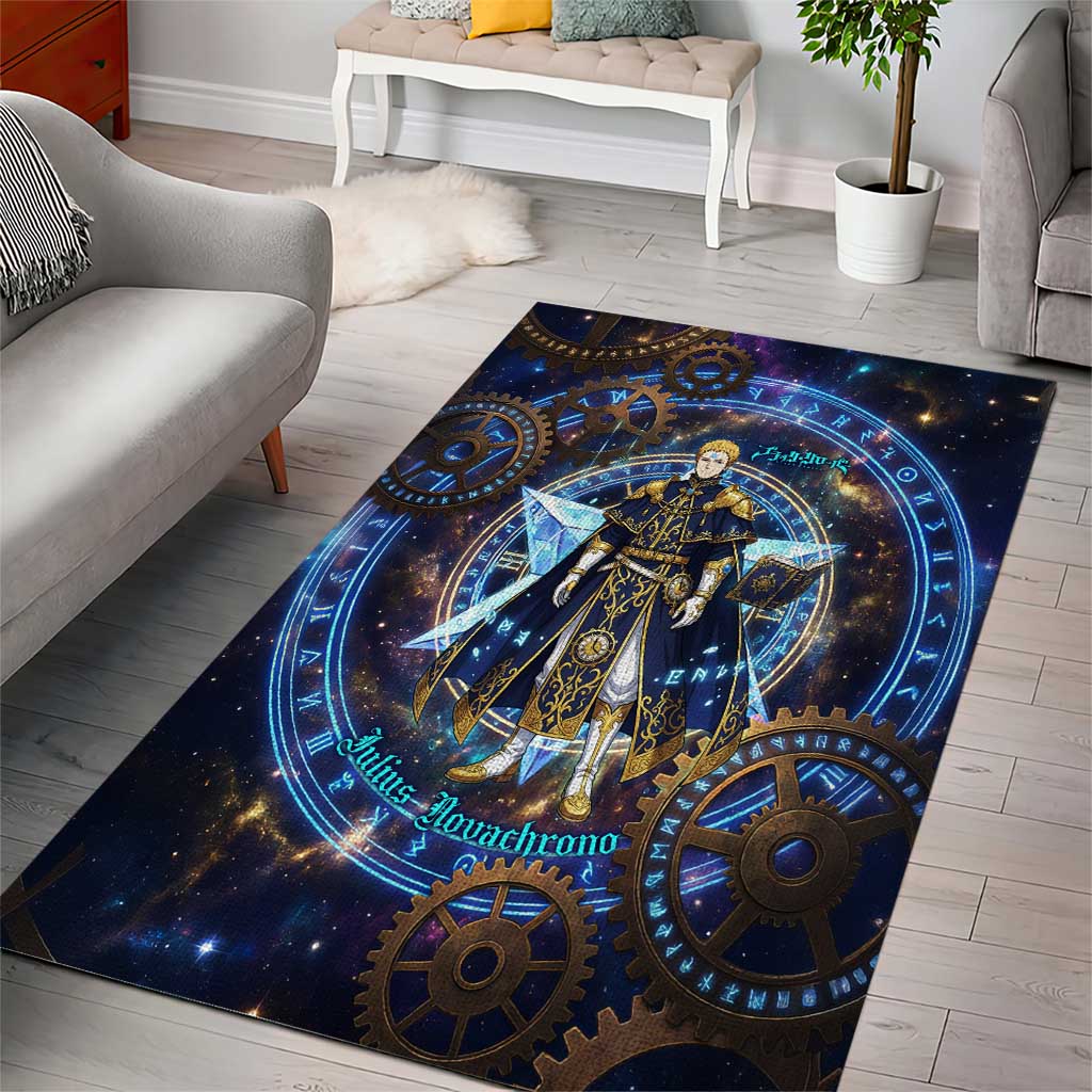 Julius Novachrono Black Clover Area Rug Cosmic Time Magic Style with Celestial Clockwork Motif