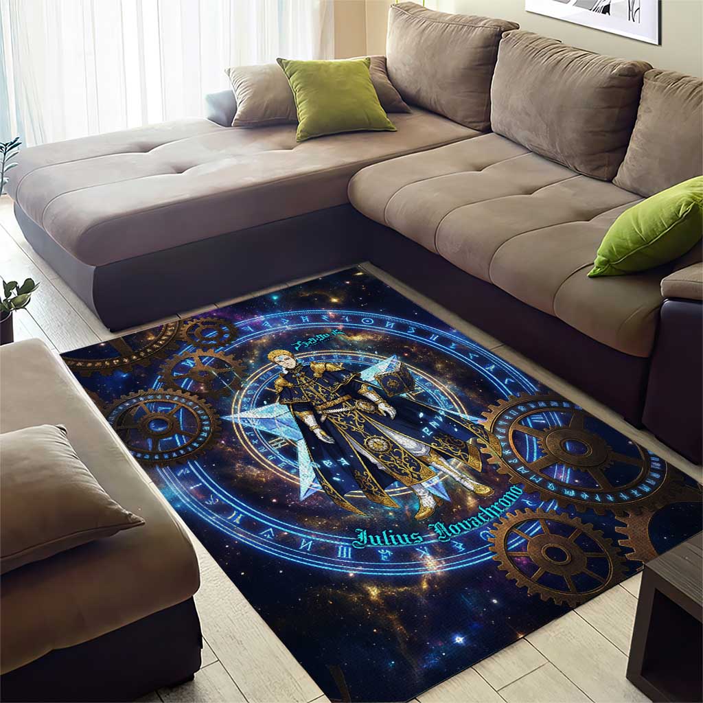 Julius Novachrono Black Clover Area Rug Cosmic Time Magic Style with Celestial Clockwork Motif