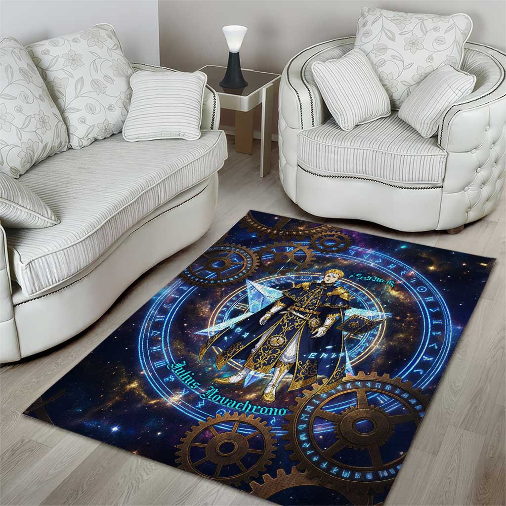 Julius Novachrono Black Clover Area Rug Cosmic Time Magic Style with Celestial Clockwork Motif