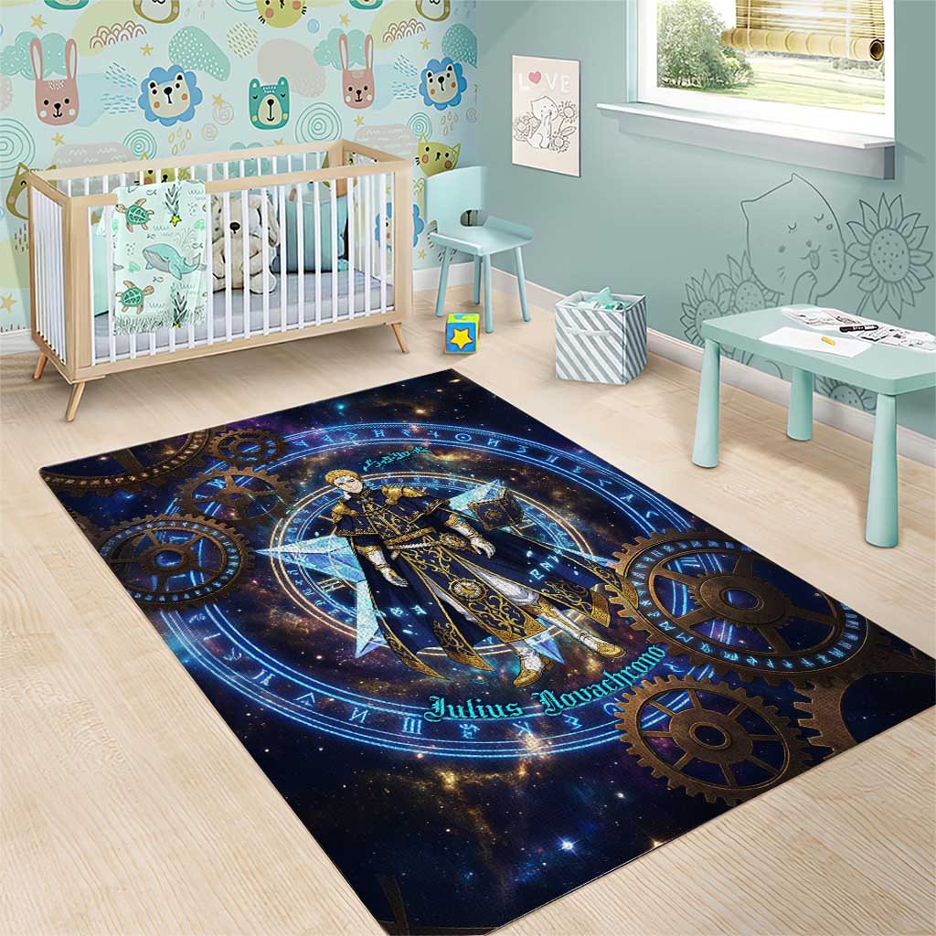 Julius Novachrono Black Clover Area Rug Cosmic Time Magic Style with Celestial Clockwork Motif