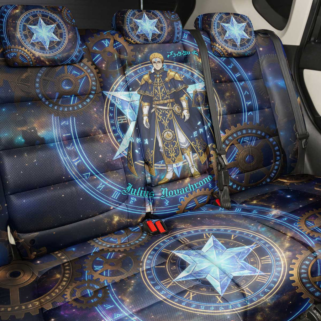 Julius Novachrono Black Clover Back Car Seat Cover Cosmic Time Magic Style with Celestial Clockwork Motif