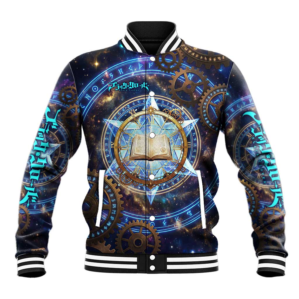 Julius Novachrono Black Clover Baseball Jacket Cosmic Time Magic Style with Celestial Clockwork Motif