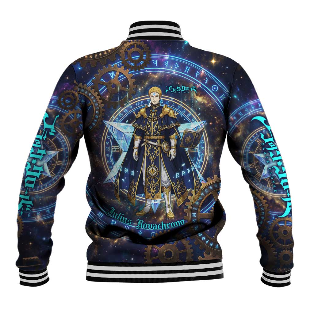 Julius Novachrono Black Clover Baseball Jacket Cosmic Time Magic Style with Celestial Clockwork Motif