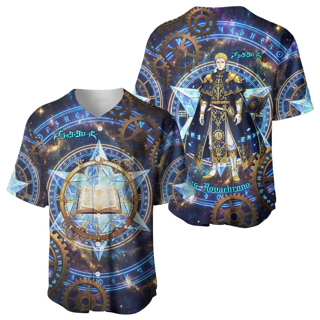 Julius Novachrono Black Clover Baseball Jersey Cosmic Time Magic Style with Celestial Clockwork Motif