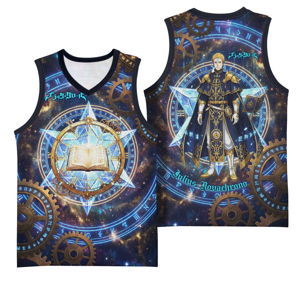 Julius Novachrono Black Clover Basketball Jersey Cosmic Time Magic Style with Celestial Clockwork Motif