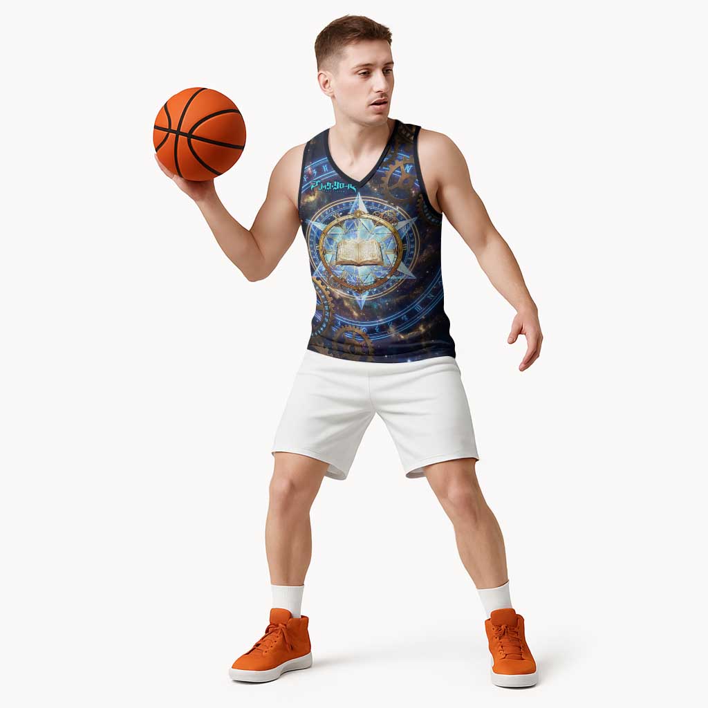 Julius Novachrono Black Clover Basketball Jersey Cosmic Time Magic Style with Celestial Clockwork Motif