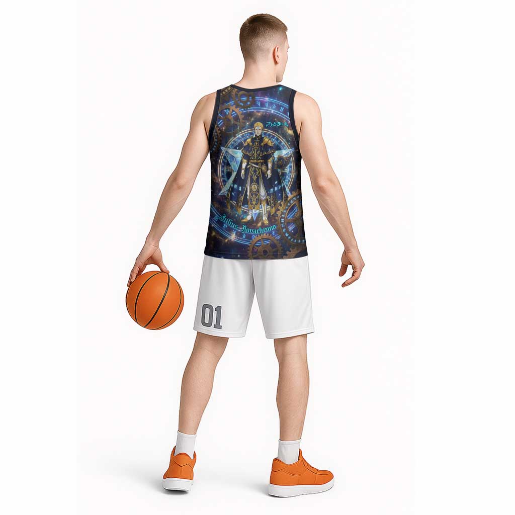 Julius Novachrono Black Clover Basketball Jersey Cosmic Time Magic Style with Celestial Clockwork Motif