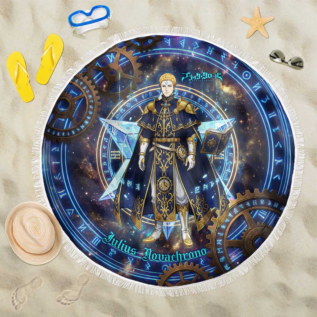 Julius Novachrono Black Clover Beach Blanket Cosmic Time Magic Style with Celestial Clockwork Motif