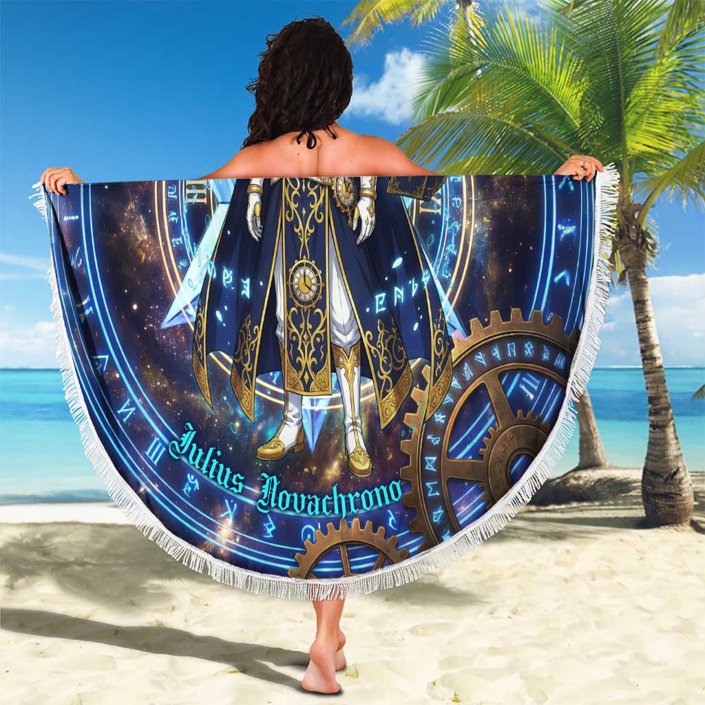Julius Novachrono Black Clover Beach Blanket Cosmic Time Magic Style with Celestial Clockwork Motif