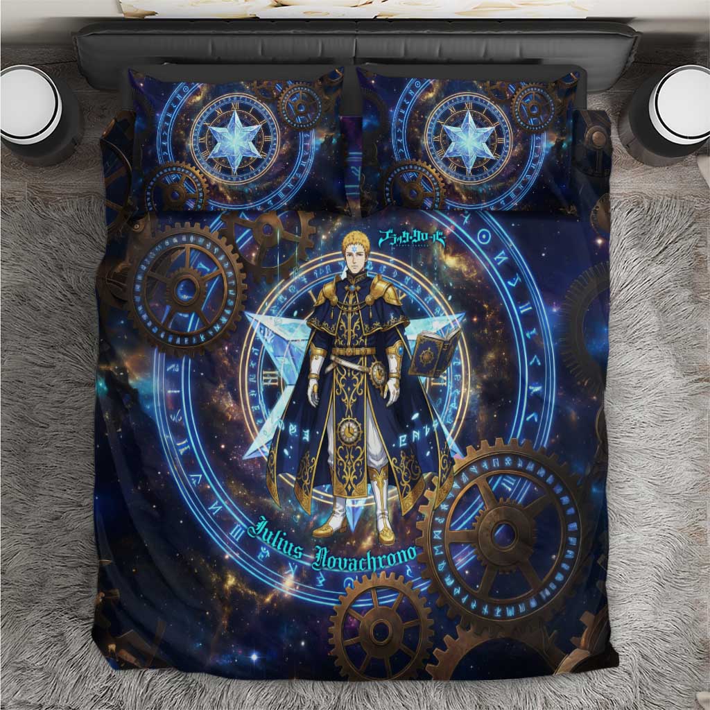Julius Novachrono Black Clover Bedding Set Cosmic Time Magic Style with Celestial Clockwork Motif