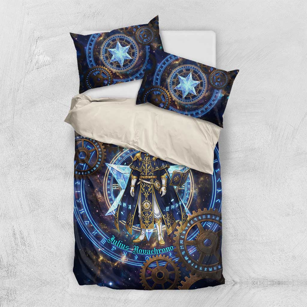 Julius Novachrono Black Clover Bedding Set Cosmic Time Magic Style with Celestial Clockwork Motif