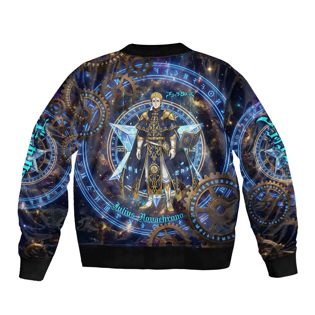 Julius Novachrono Black Clover Bomber Jacket Cosmic Time Magic Style with Celestial Clockwork Motif