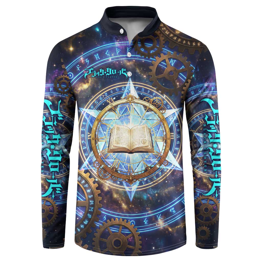Julius Novachrono Black Clover Button Sweatshirt Cosmic Time Magic Style with Celestial Clockwork Motif