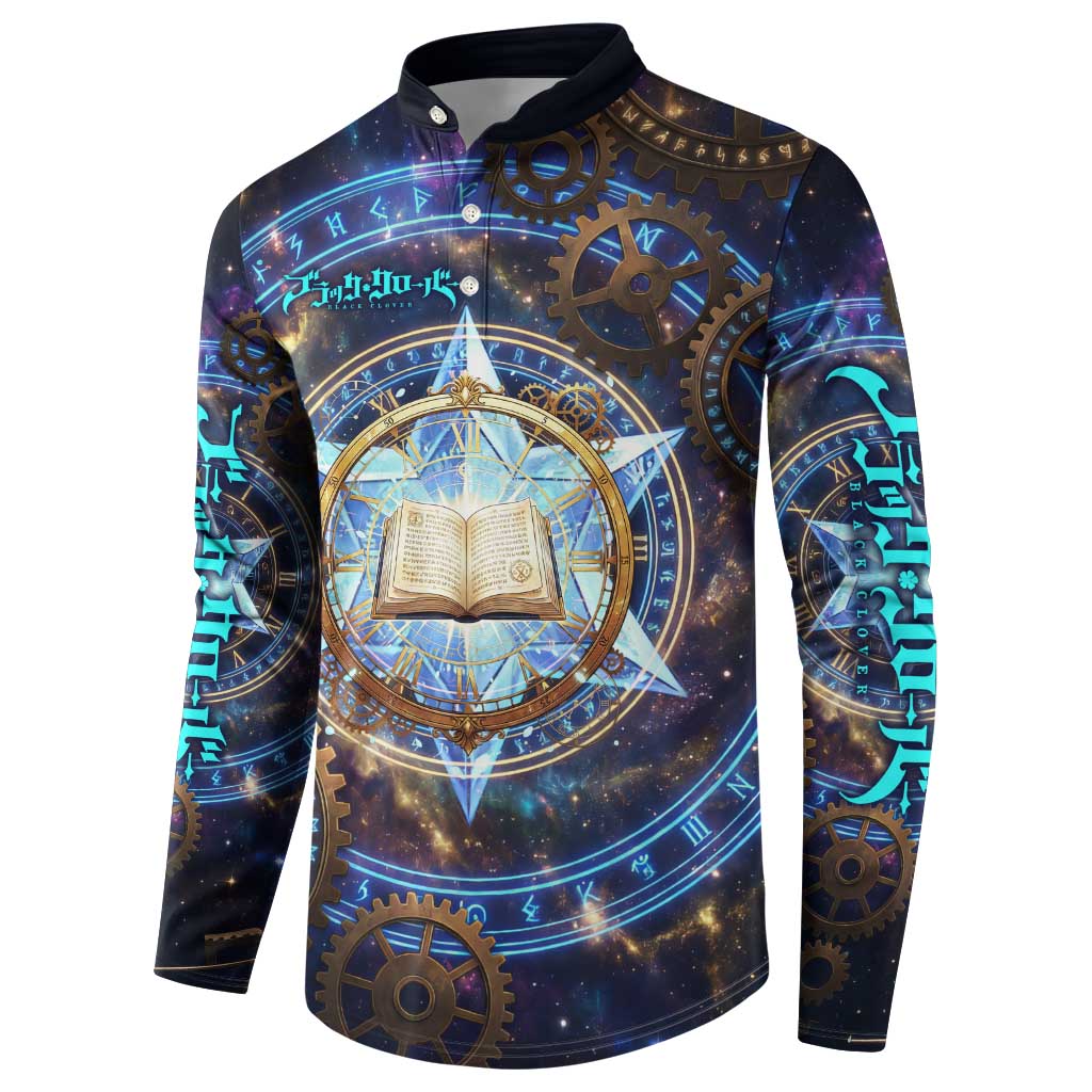 Julius Novachrono Black Clover Button Sweatshirt Cosmic Time Magic Style with Celestial Clockwork Motif