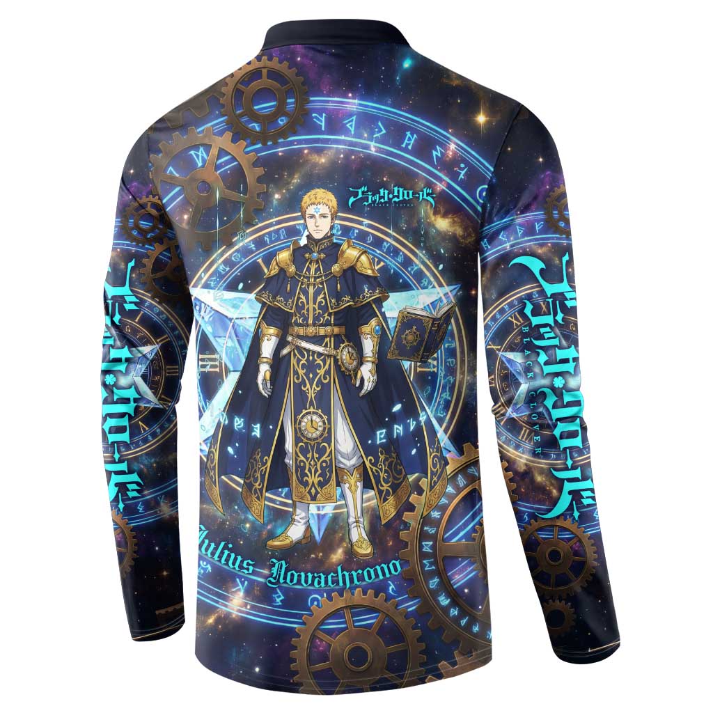 Julius Novachrono Black Clover Button Sweatshirt Cosmic Time Magic Style with Celestial Clockwork Motif