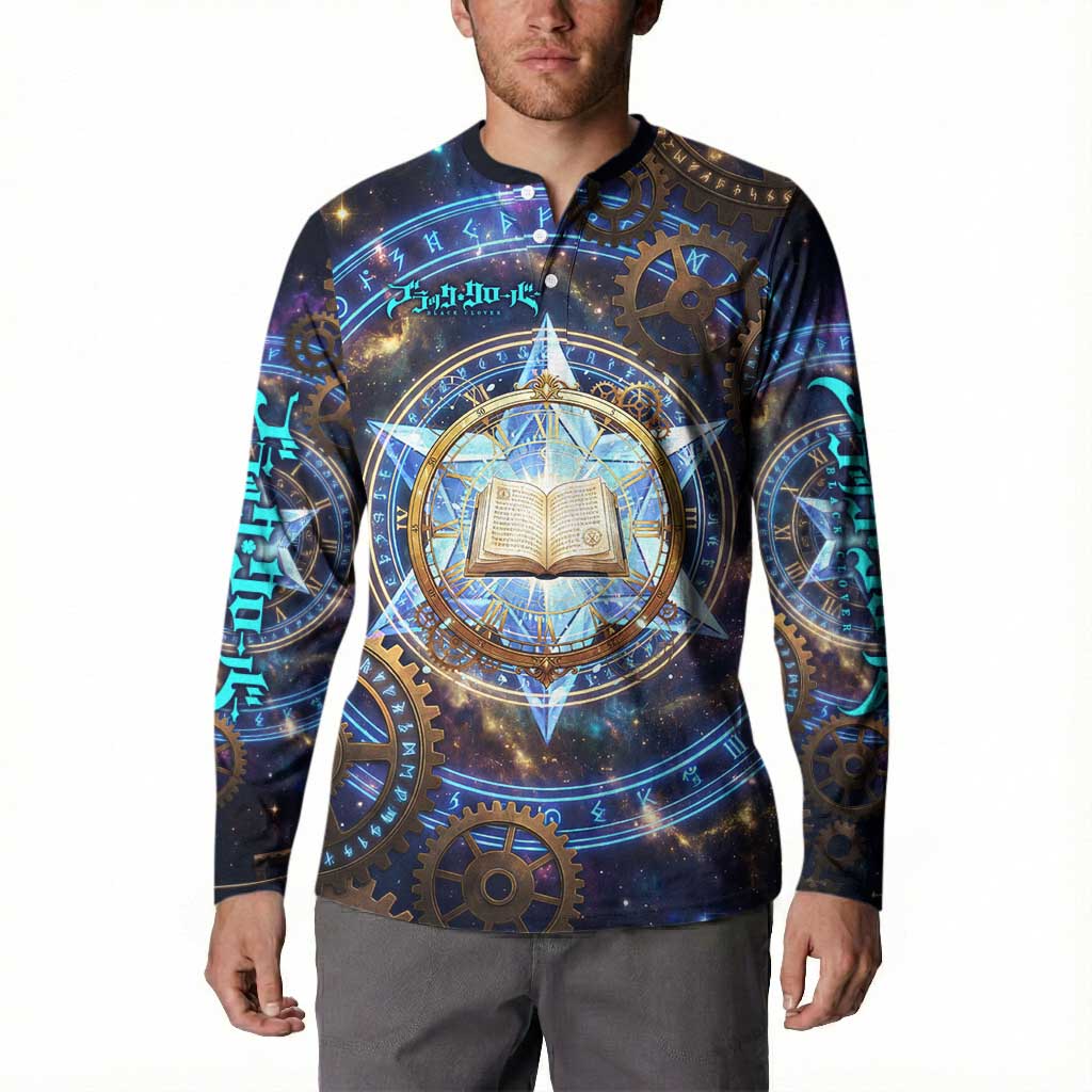 Julius Novachrono Black Clover Button Sweatshirt Cosmic Time Magic Style with Celestial Clockwork Motif
