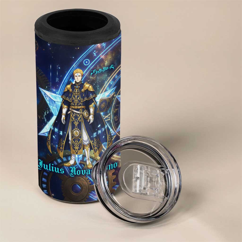 Julius Novachrono Black Clover 4 in 1 Can Cooler Tumbler Cosmic Time Magic Style with Celestial Clockwork Motif