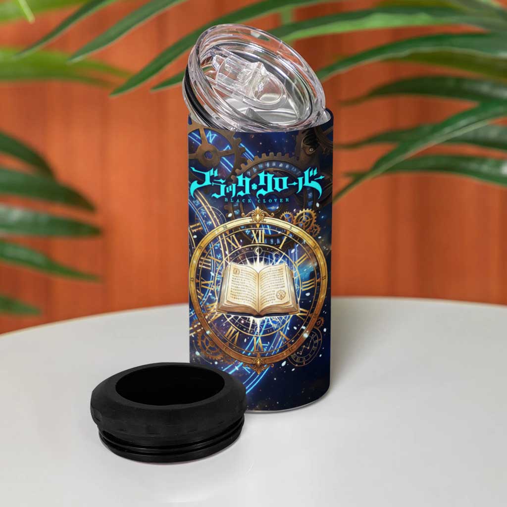 Julius Novachrono Black Clover 4 in 1 Can Cooler Tumbler Cosmic Time Magic Style with Celestial Clockwork Motif