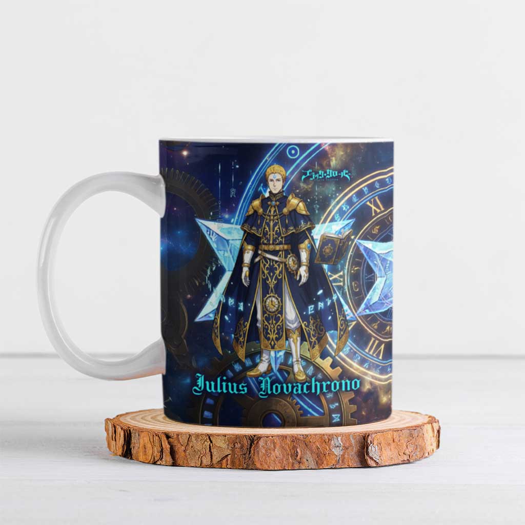 Julius Novachrono Black Clover Ceramic Mug Cosmic Time Magic Style with Celestial Clockwork Motif