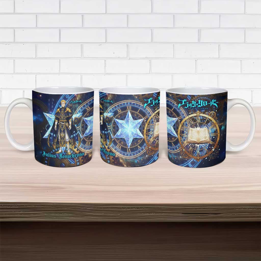 Julius Novachrono Black Clover Ceramic Mug Cosmic Time Magic Style with Celestial Clockwork Motif
