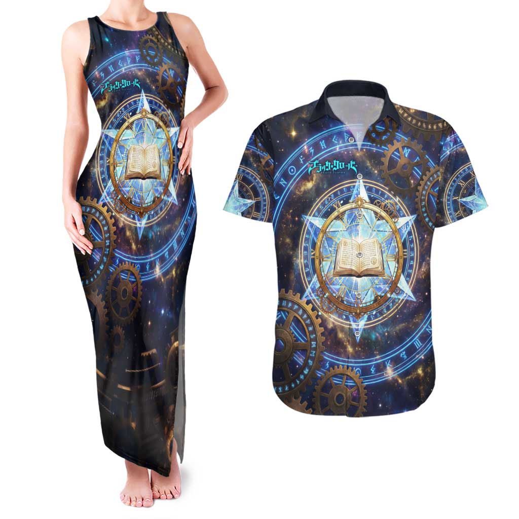 Julius Novachrono Black Clover Couples Matching Tank Maxi Dress and Hawaiian Shirt Cosmic Time Magic Style with Celestial Clockwork Motif