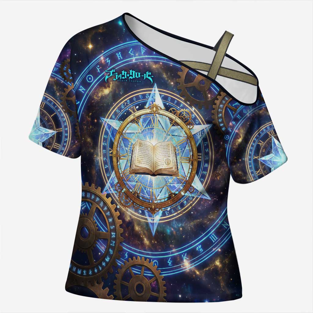 Julius Novachrono Black Clover Cross Shoulder Shirt Cosmic Time Magic Style with Celestial Clockwork Motif
