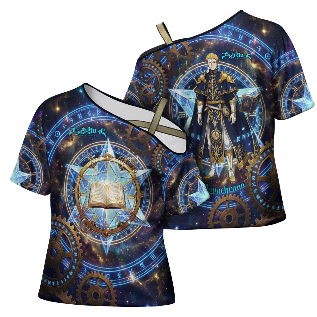 Julius Novachrono Black Clover Cross Shoulder Shirt Cosmic Time Magic Style with Celestial Clockwork Motif