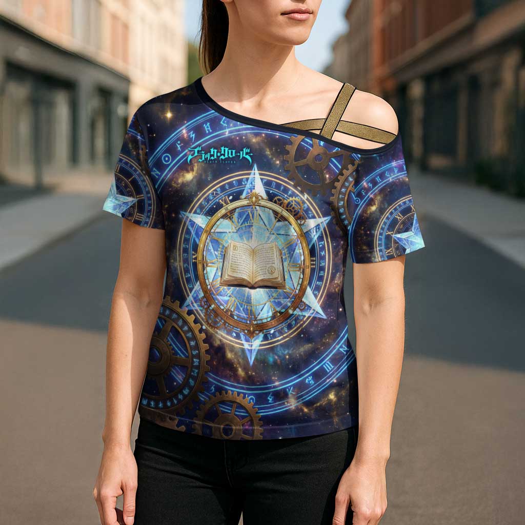 Julius Novachrono Black Clover Cross Shoulder Shirt Cosmic Time Magic Style with Celestial Clockwork Motif