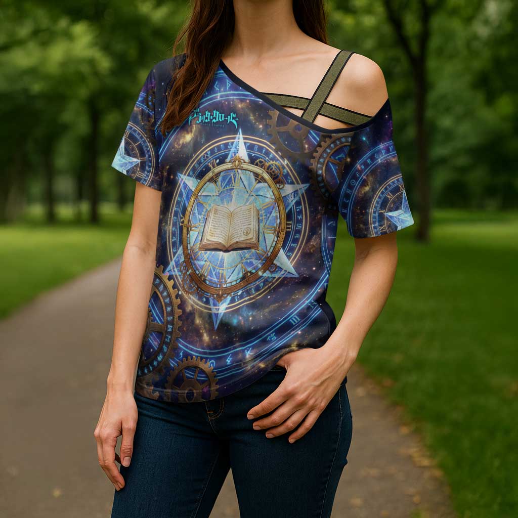 Julius Novachrono Black Clover Cross Shoulder Shirt Cosmic Time Magic Style with Celestial Clockwork Motif