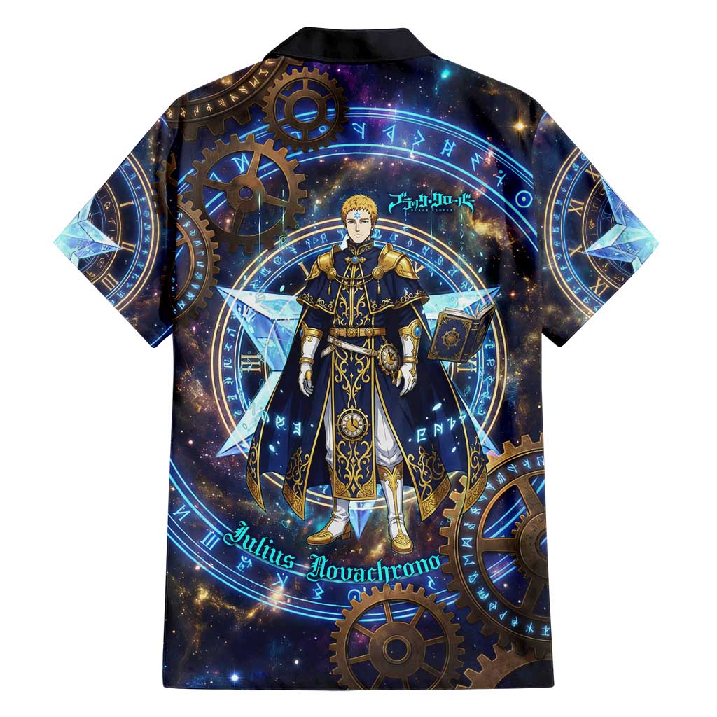 Julius Novachrono Black Clover Family Matching Off The Shoulder Long Sleeve Dress and Hawaiian Shirt Cosmic Time Magic Style with Celestial Clockwork Motif