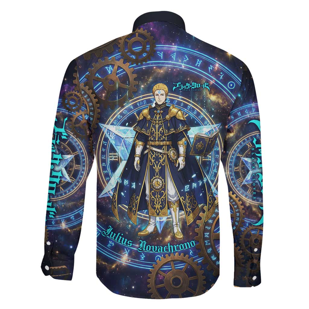 Julius Novachrono Black Clover Family Matching Off The Shoulder Long Sleeve Dress and Hawaiian Shirt Cosmic Time Magic Style with Celestial Clockwork Motif