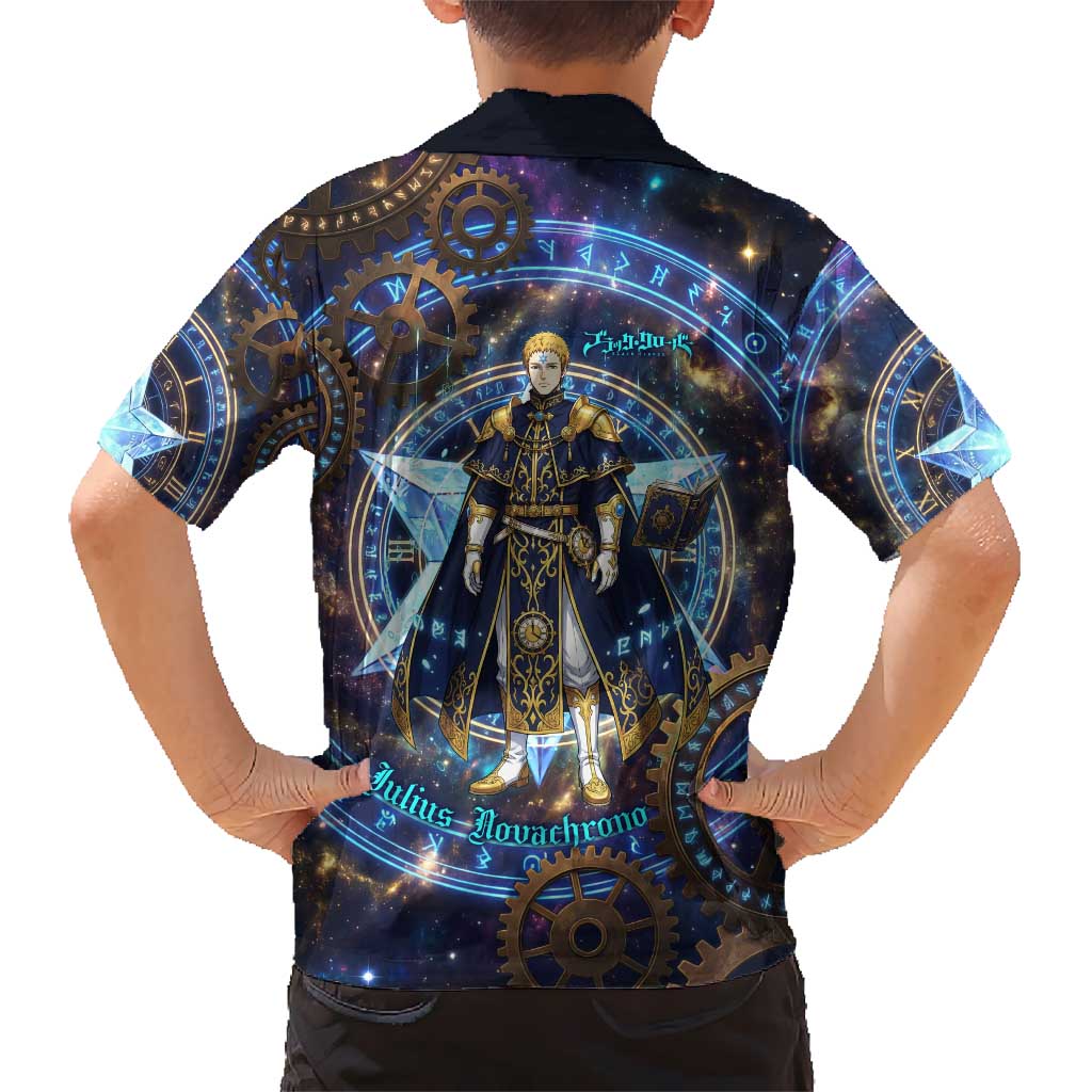 Julius Novachrono Black Clover Family Matching Off Shoulder Short Dress and Hawaiian Shirt Cosmic Time Magic Style with Celestial Clockwork Motif