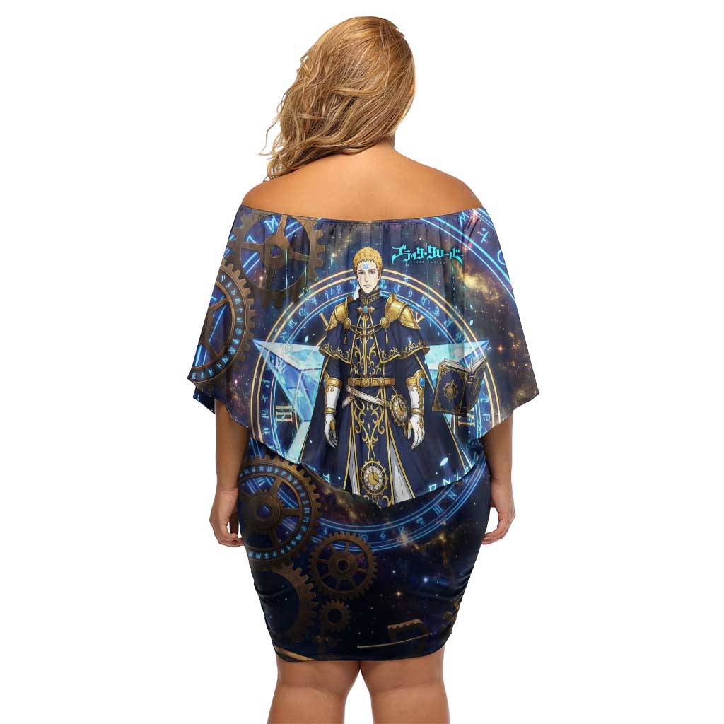 Julius Novachrono Black Clover Family Matching Off Shoulder Short Dress and Hawaiian Shirt Cosmic Time Magic Style with Celestial Clockwork Motif