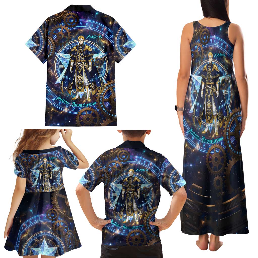 Julius Novachrono Black Clover Family Matching Tank Maxi Dress and Hawaiian Shirt Cosmic Time Magic Style with Celestial Clockwork Motif