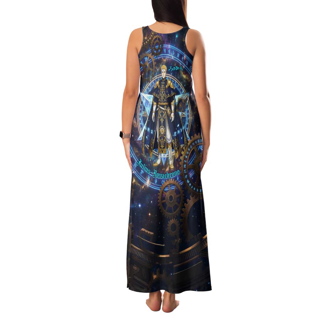 Julius Novachrono Black Clover Family Matching Tank Maxi Dress and Hawaiian Shirt Cosmic Time Magic Style with Celestial Clockwork Motif