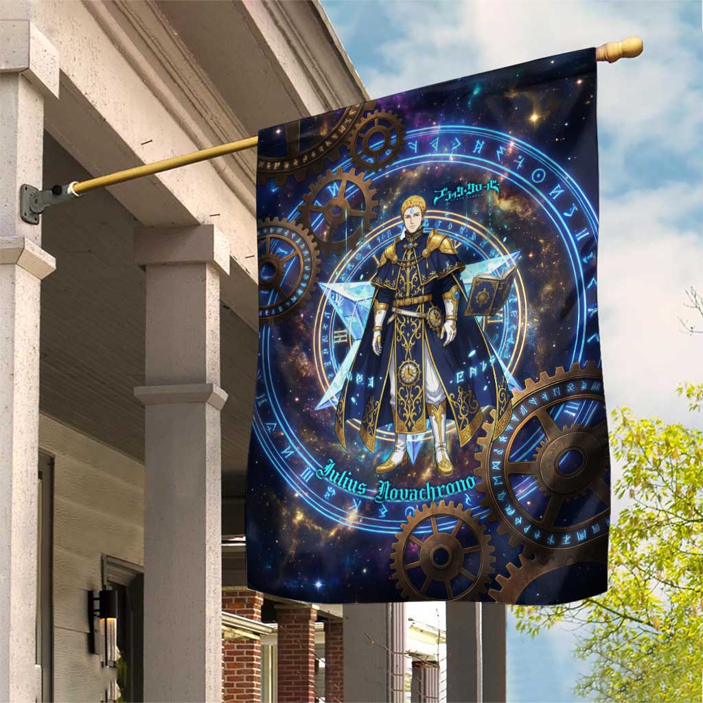 Julius Novachrono Black Clover Garden Flag Cosmic Time Magic Style with Celestial Clockwork Motif