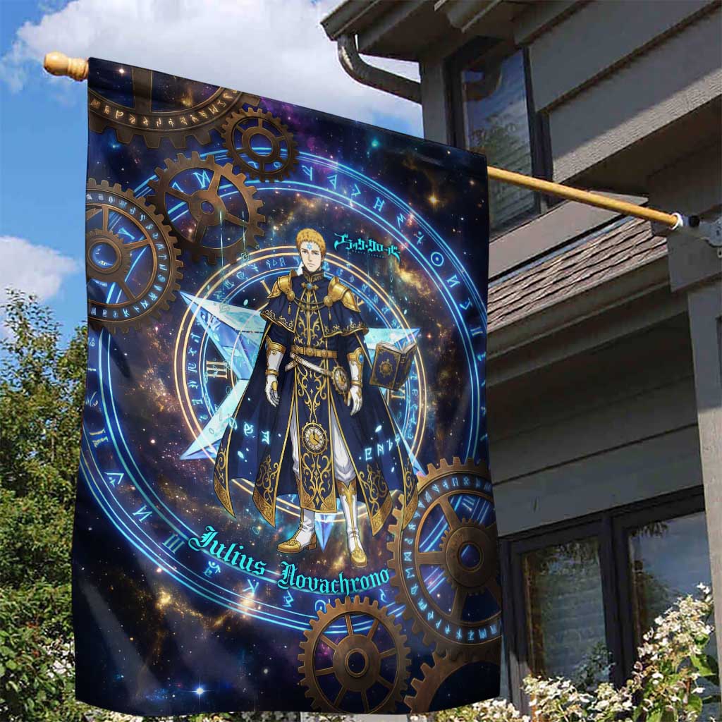 Julius Novachrono Black Clover Garden Flag Cosmic Time Magic Style with Celestial Clockwork Motif
