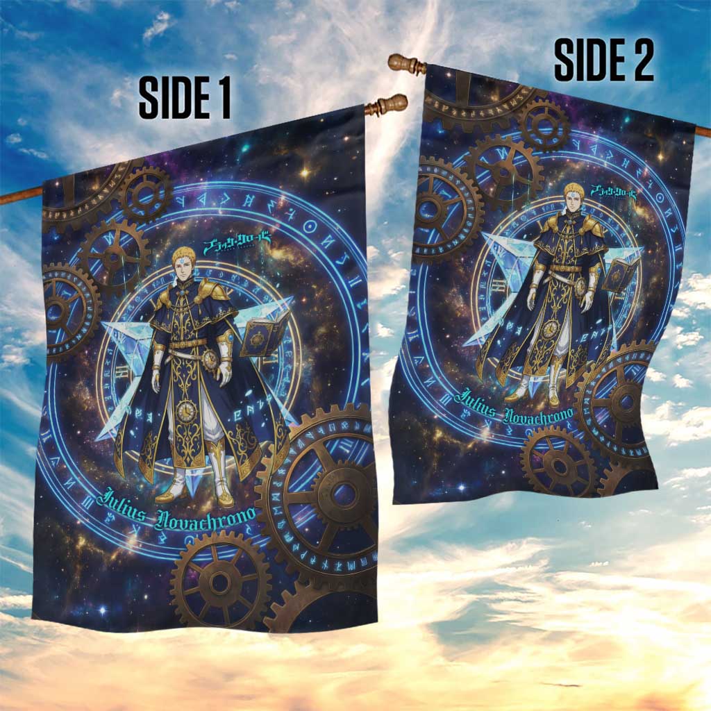 Julius Novachrono Black Clover Garden Flag Cosmic Time Magic Style with Celestial Clockwork Motif