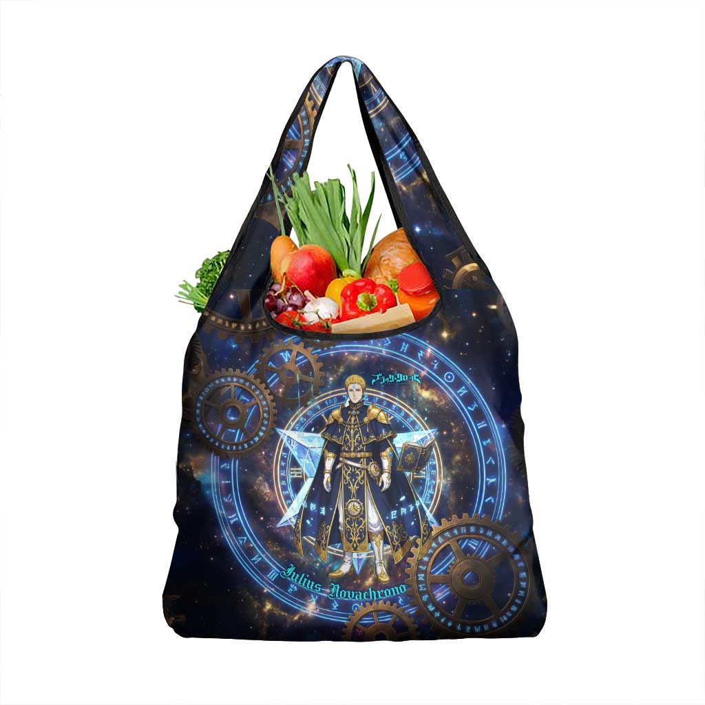 Julius Novachrono Black Clover Grocery Bag Cosmic Time Magic Style with Celestial Clockwork Motif